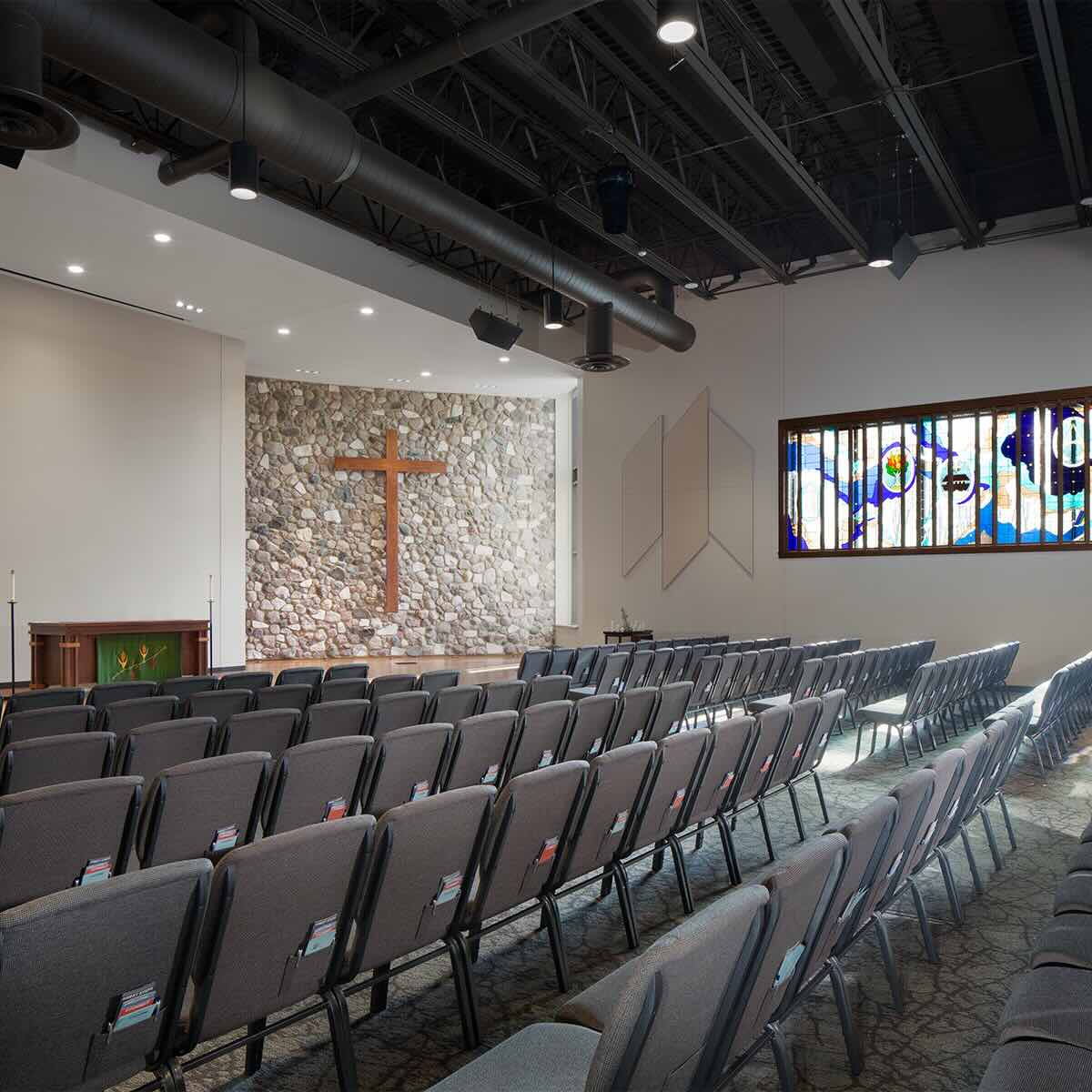 The interior of a modern church.