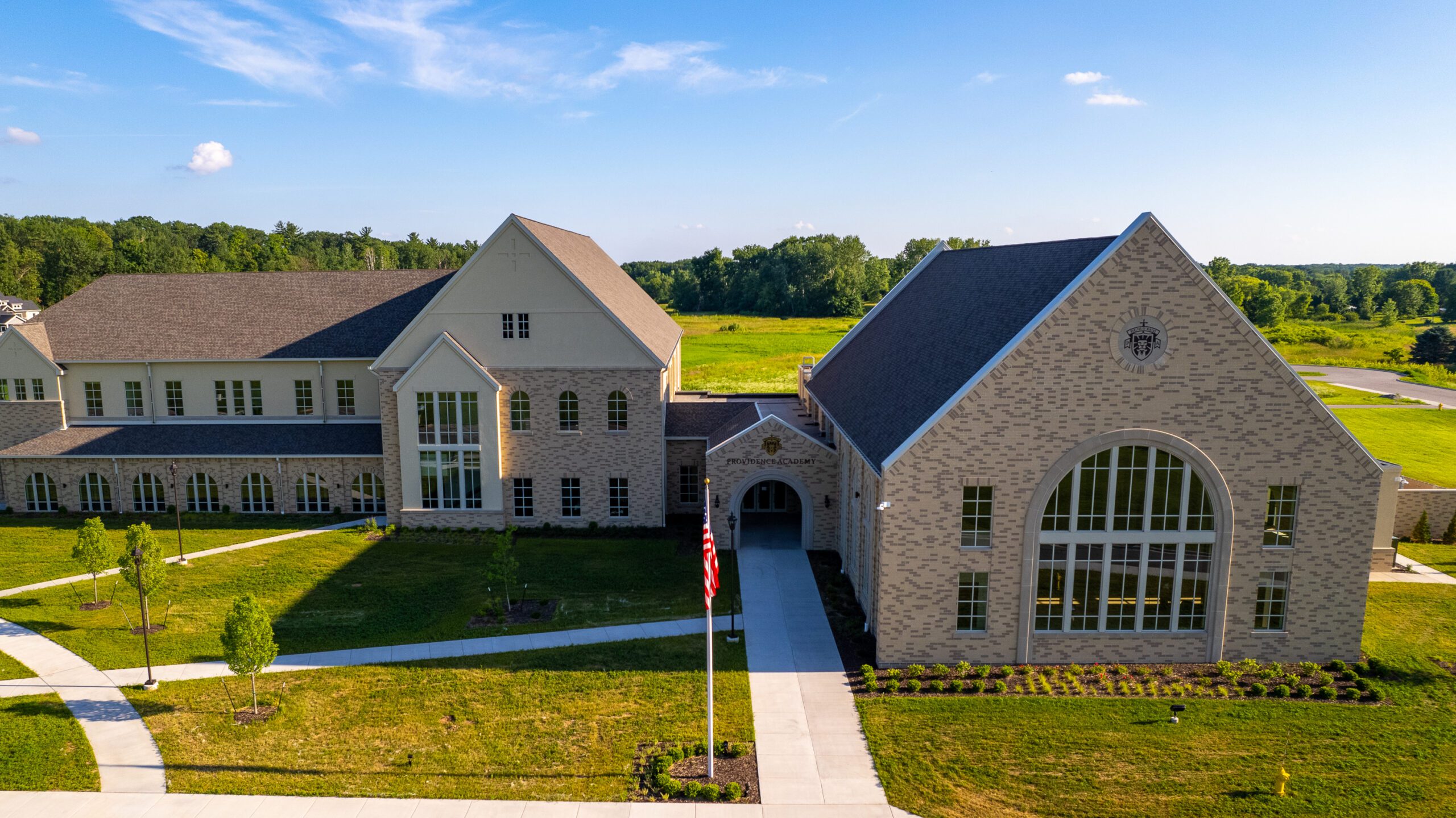 Providence Academy exterior drone shot.